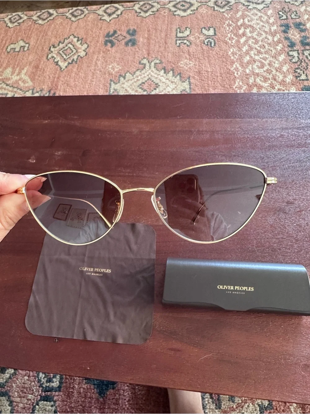 Gold Frame Cat-Eye Sunglasses with Brown Gradient Lenses - Women's